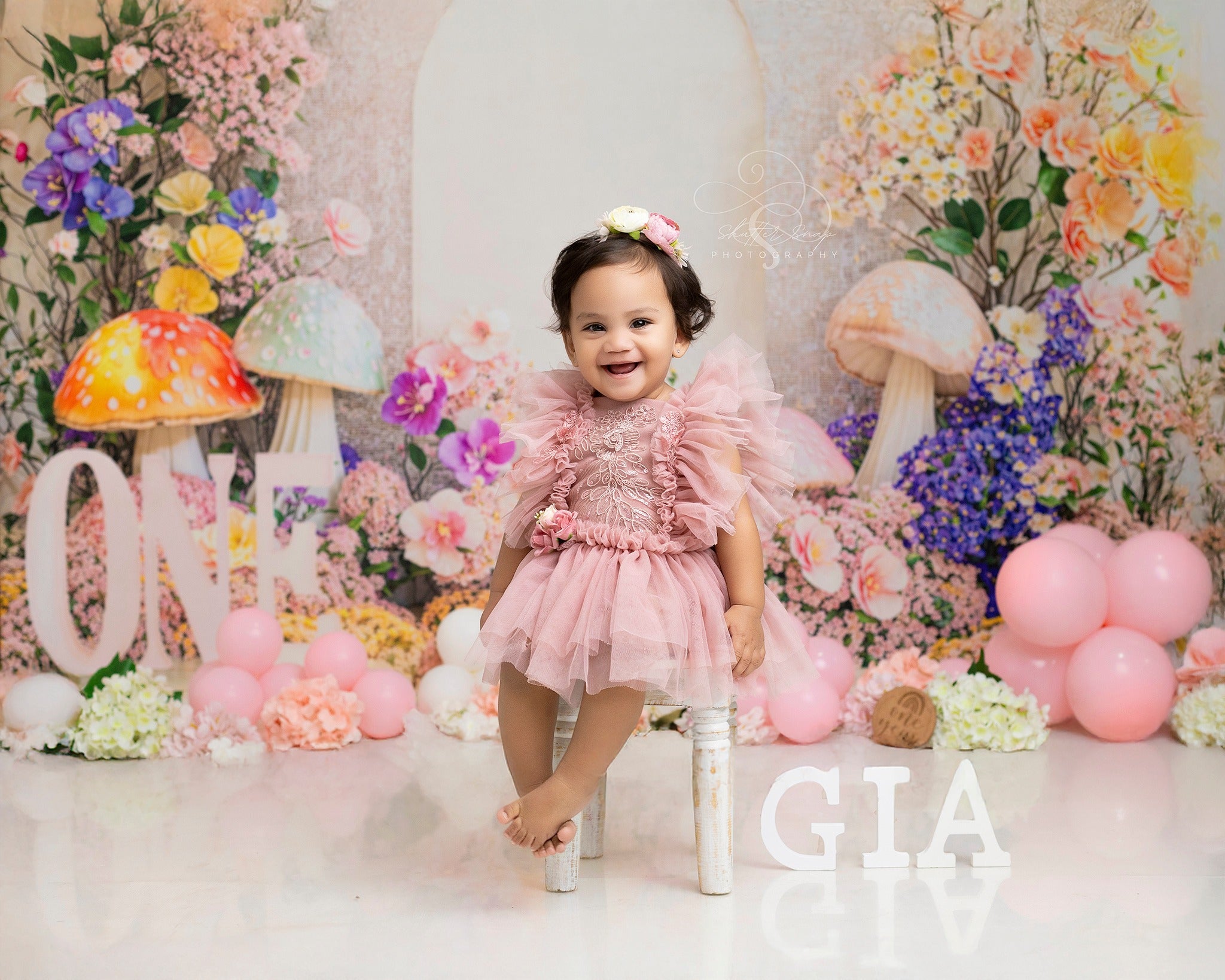 Kate 1er Anniversaire Floral Champignon Arche Toile de fond conçue par Emetselch - Kate Backdrop FR