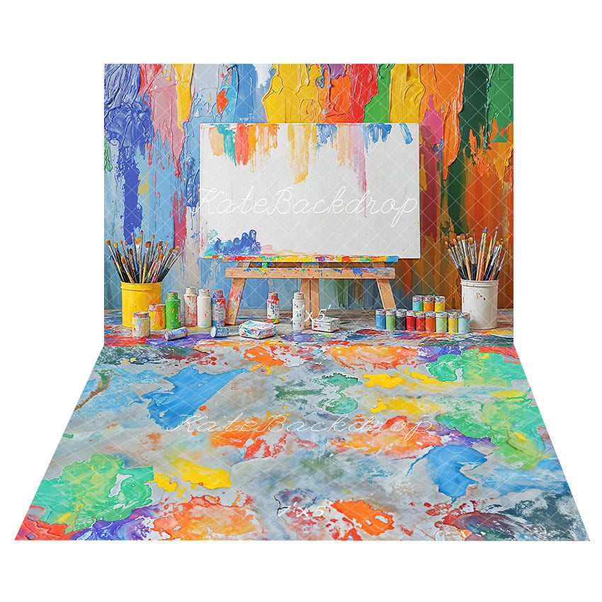 Kate Art Peinture Coloré Enfant Toile de fond+Abstrait Peinture Coloré Sol Toile de fond - Kate Backdrop FR