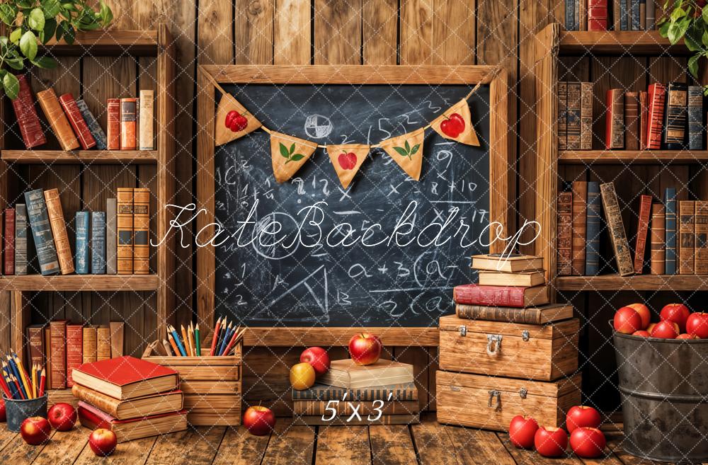 Kate Retour à l'école Tableau noir Livres Bois Toile de fond conçue par Emetselch - Kate Backdrop FR