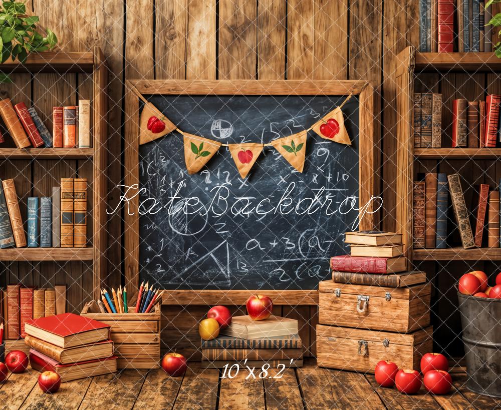 Kate Retour à l'école Tableau noir Livres Bois Toile de fond conçue par Emetselch - Kate Backdrop FR
