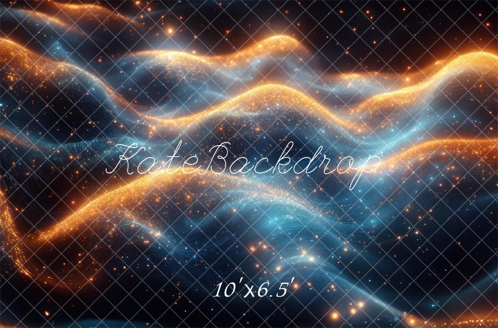 Kate Abstrait Univers Orange Bleu Vagues Toile de fond conçue par Mini MakeBelieve - Kate Backdrop FR
