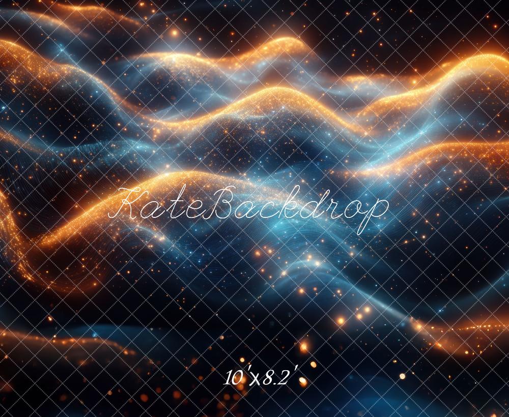 Kate Abstrait Univers Orange Bleu Vagues Toile de fond conçue par Mini MakeBelieve - Kate Backdrop FR