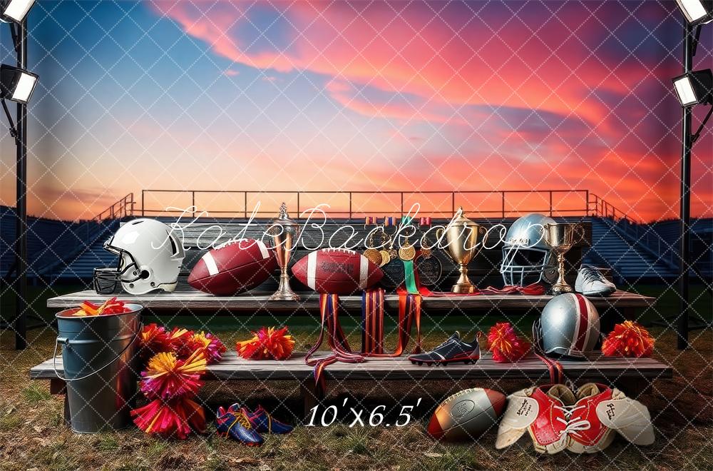 Kate Sport Football Gradins Coucher de soleil Toile de fond conçue par Laura Bybee - Kate Backdrop FR