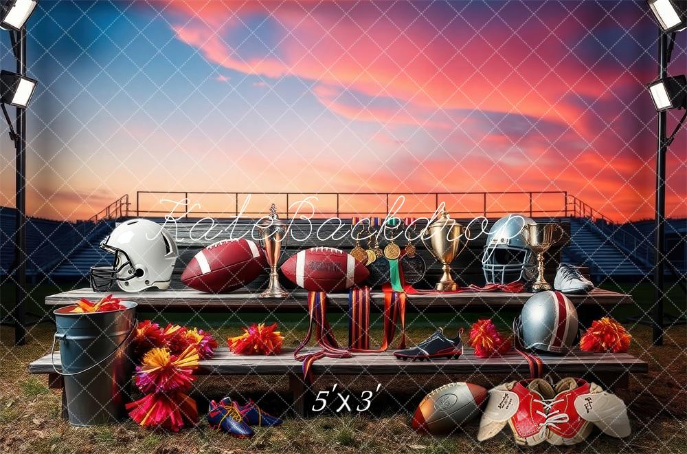 Kate Sport Football Gradins Coucher de soleil Toile de fond conçue par Laura Bybee - Kate Backdrop FR