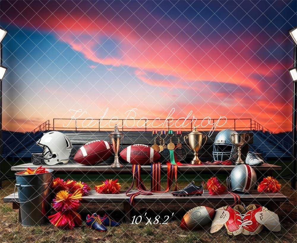 Kate Sport Football Gradins Coucher de soleil Toile de fond conçue par Laura Bybee - Kate Backdrop FR