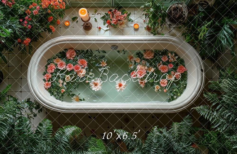 Kate Fleurs Baignoire Verdure Toile de fond conçue par Laura Bybee - Kate Backdrop FR