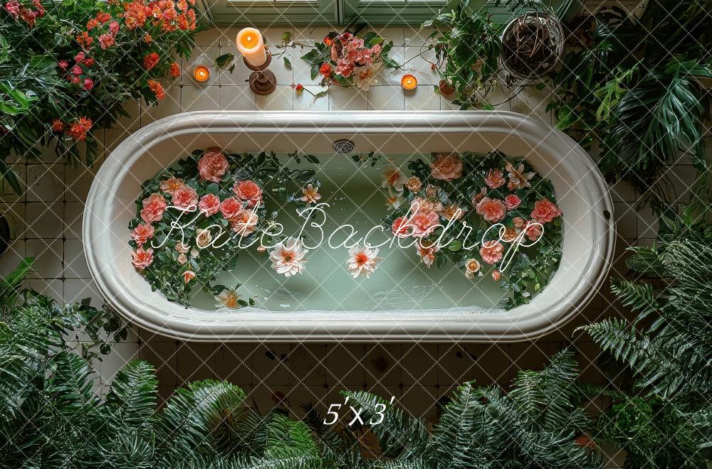 Kate Fleurs Baignoire Verdure Toile de fond conçue par Laura Bybee - Kate Backdrop FR