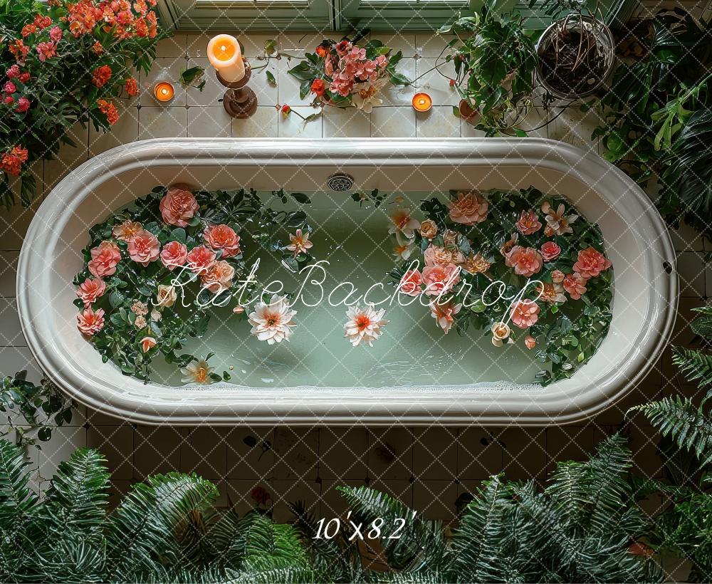 Kate Fleurs Baignoire Verdure Toile de fond conçue par Laura Bybee - Kate Backdrop FR