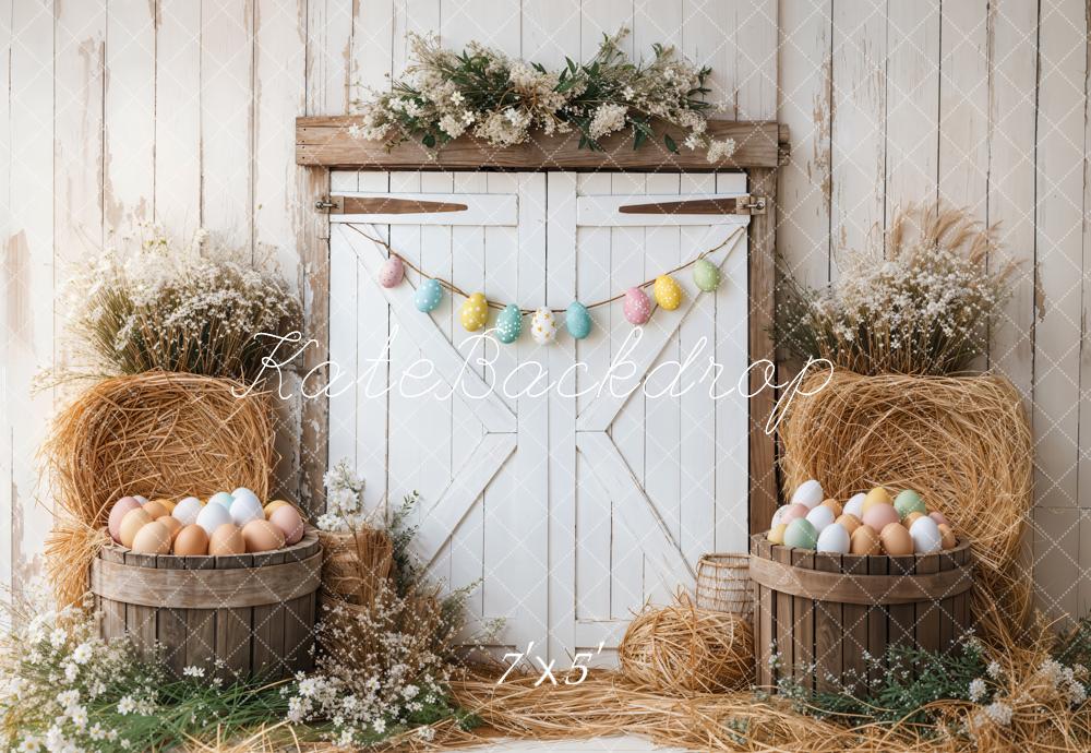 Kate Pâques Œufs Grange Porte Bois Toile de fond conçue par Emetselch - Kate Backdrop FR