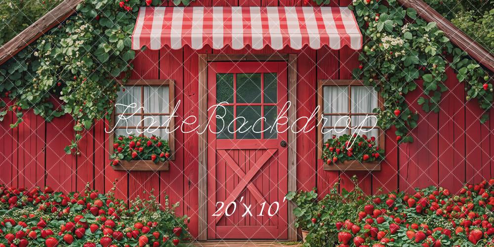 Kate Fraises Chalet Rouge Jardin Toile de fond conçue par Emetselch - Kate Backdrop FR
