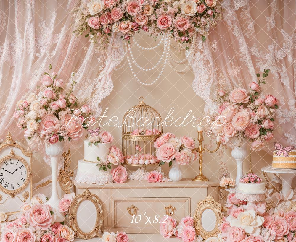 Kate Fleurs Rose Mariage Rideaux Élégant Toile de fond conçue par Emetselch - Kate Backdrop FR