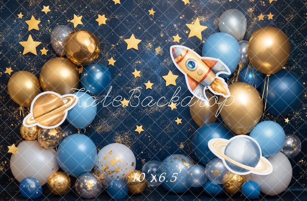 Kate Espace Fusée Ballons Étoiles Anniversaire Toile de fond conçue par Emetselch - Kate Backdrop FR