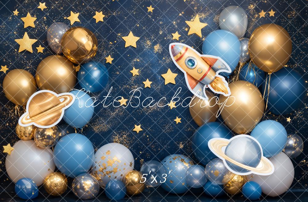 Kate Espace Fusée Ballons Étoiles Anniversaire Toile de fond conçue par Emetselch - Kate Backdrop FR