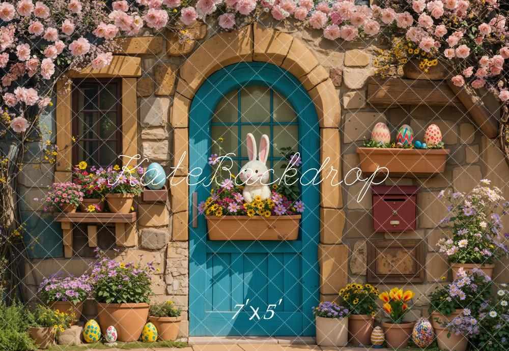 Kate Pâques Lapin Maison Fleurs Lumière du soleil Toile de fond conçue par Emetselch - Kate Backdrop FR
