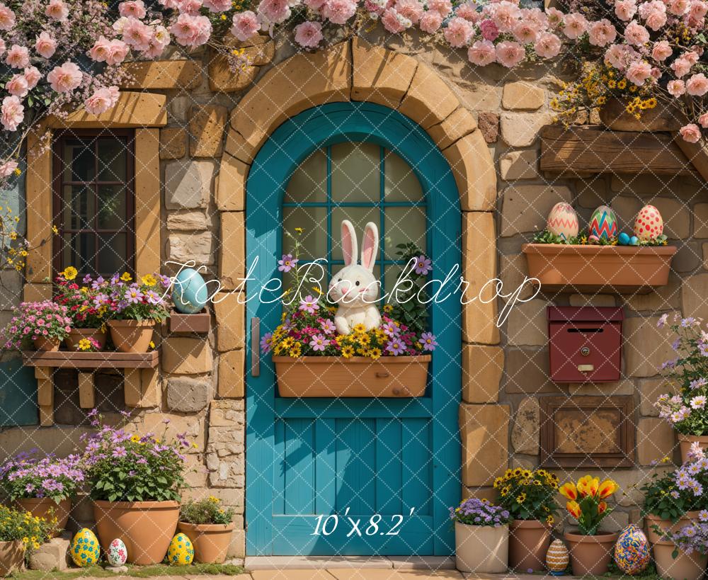 Kate Pâques Lapin Maison Fleurs Lumière du soleil Toile de fond conçue par Emetselch - Kate Backdrop FR