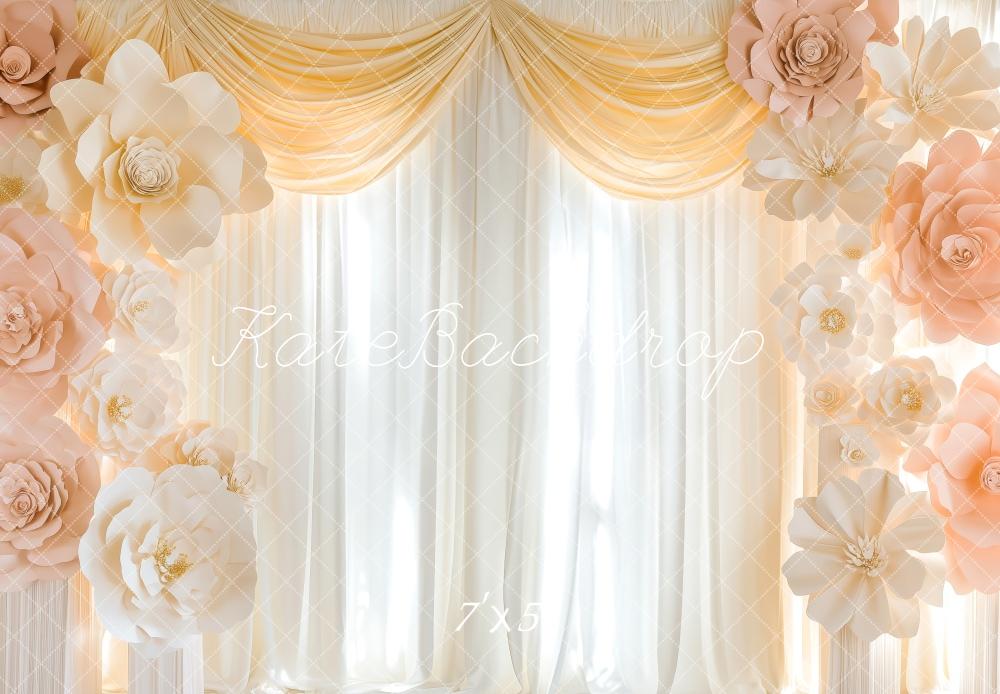 Kate Rideaux Fleurs Blanc & Rose Portrait Toile de fond conçue par Patty Roberts - Kate Backdrop FR
