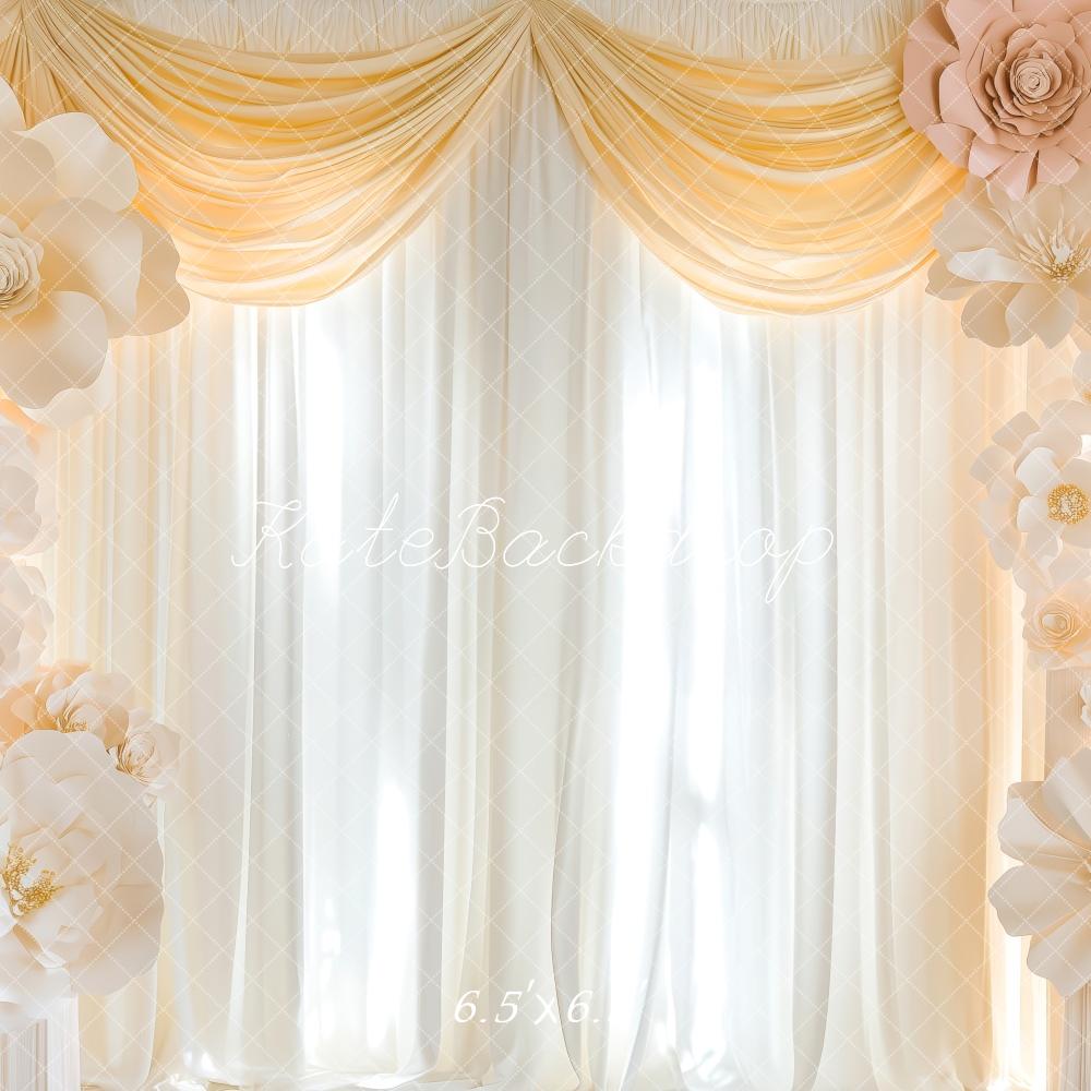 Kate Rideaux Fleurs Blanc & Rose Portrait Toile de fond conçue par Patty Roberts - Kate Backdrop FR