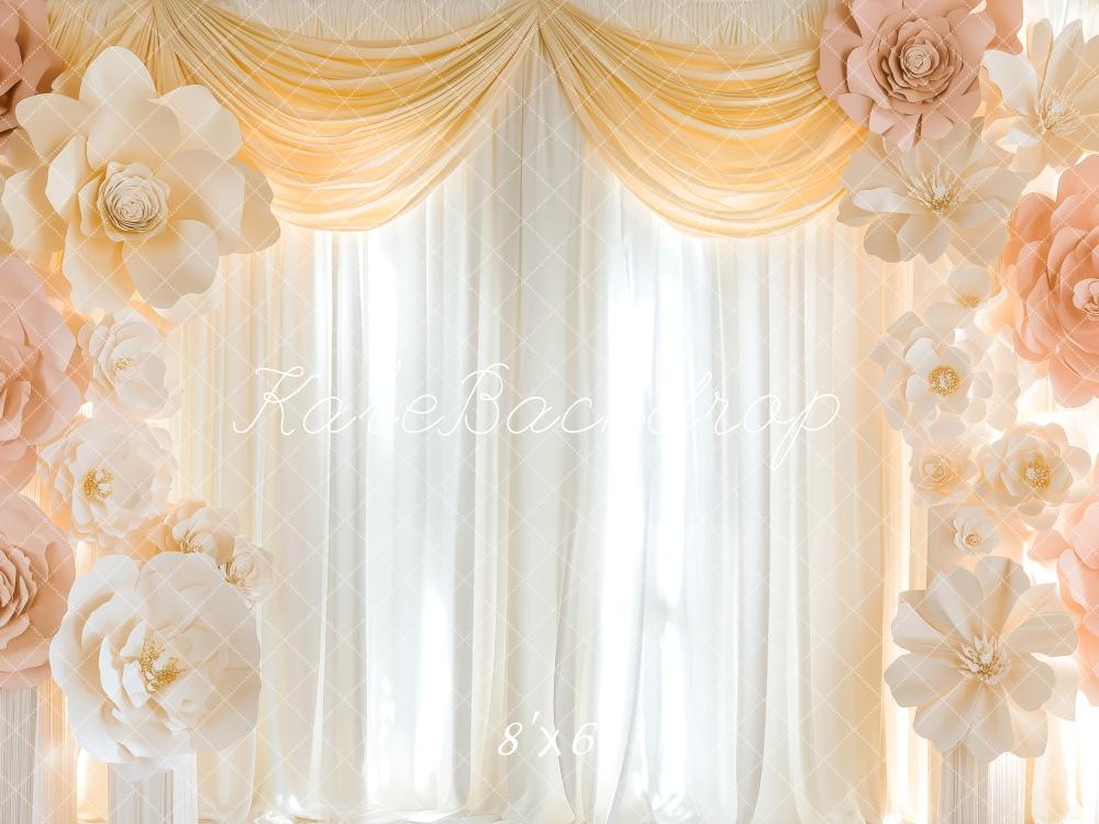 Kate Rideaux Fleurs Blanc & Rose Portrait Toile de fond conçue par Patty Roberts - Kate Backdrop FR