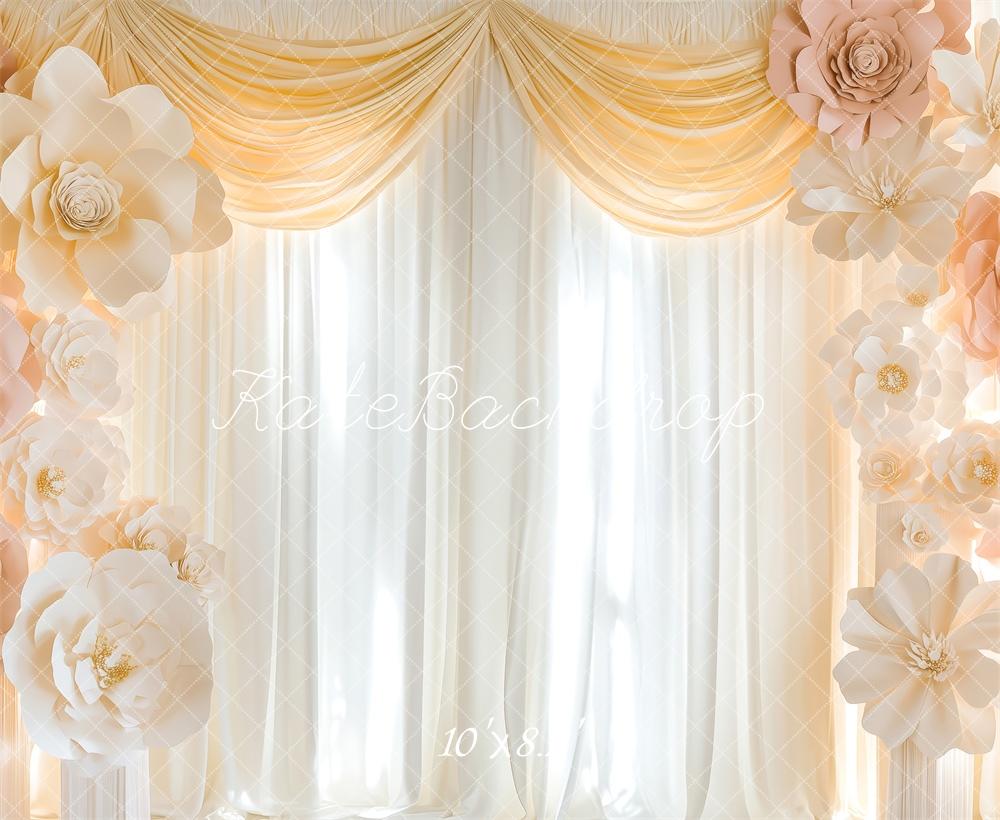 Kate Rideaux Fleurs Blanc & Rose Portrait Toile de fond conçue par Patty Roberts - Kate Backdrop FR