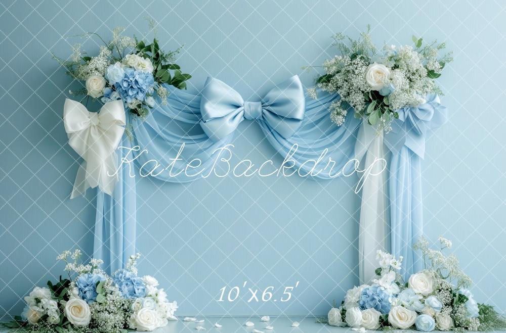 Kate Printemps Nœuds Fleurs Bleu clair Toile de fond conçue par Patty Roberts - Kate Backdrop FR