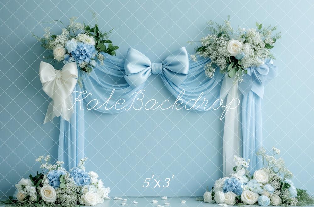 Kate Printemps Nœuds Fleurs Bleu clair Toile de fond conçue par Patty Roberts - Kate Backdrop FR