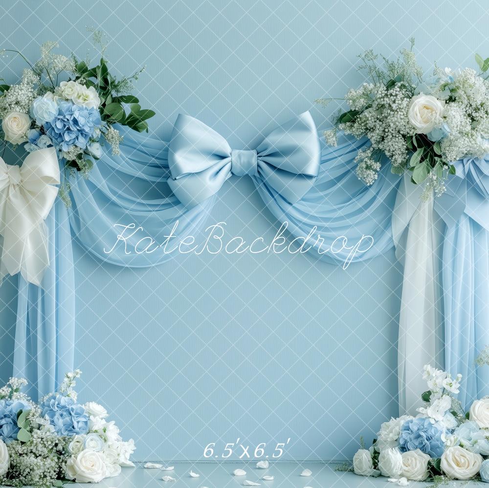 Kate Printemps Nœuds Fleurs Bleu clair Toile de fond conçue par Patty Roberts - Kate Backdrop FR
