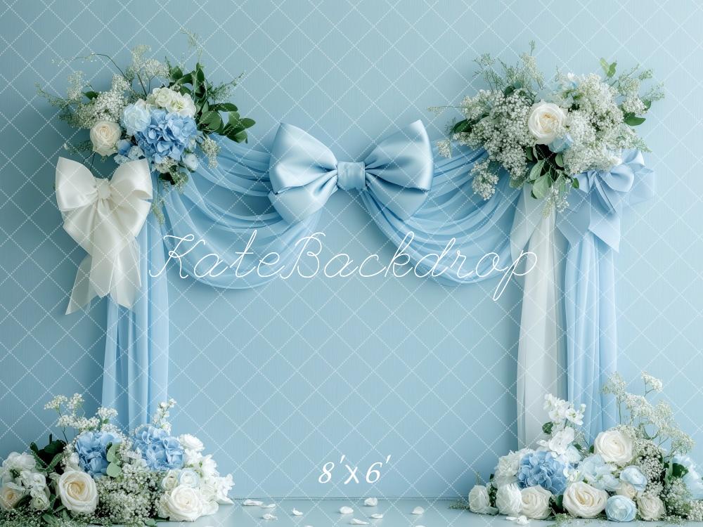 Kate Printemps Nœuds Fleurs Bleu clair Toile de fond conçue par Patty Roberts - Kate Backdrop FR