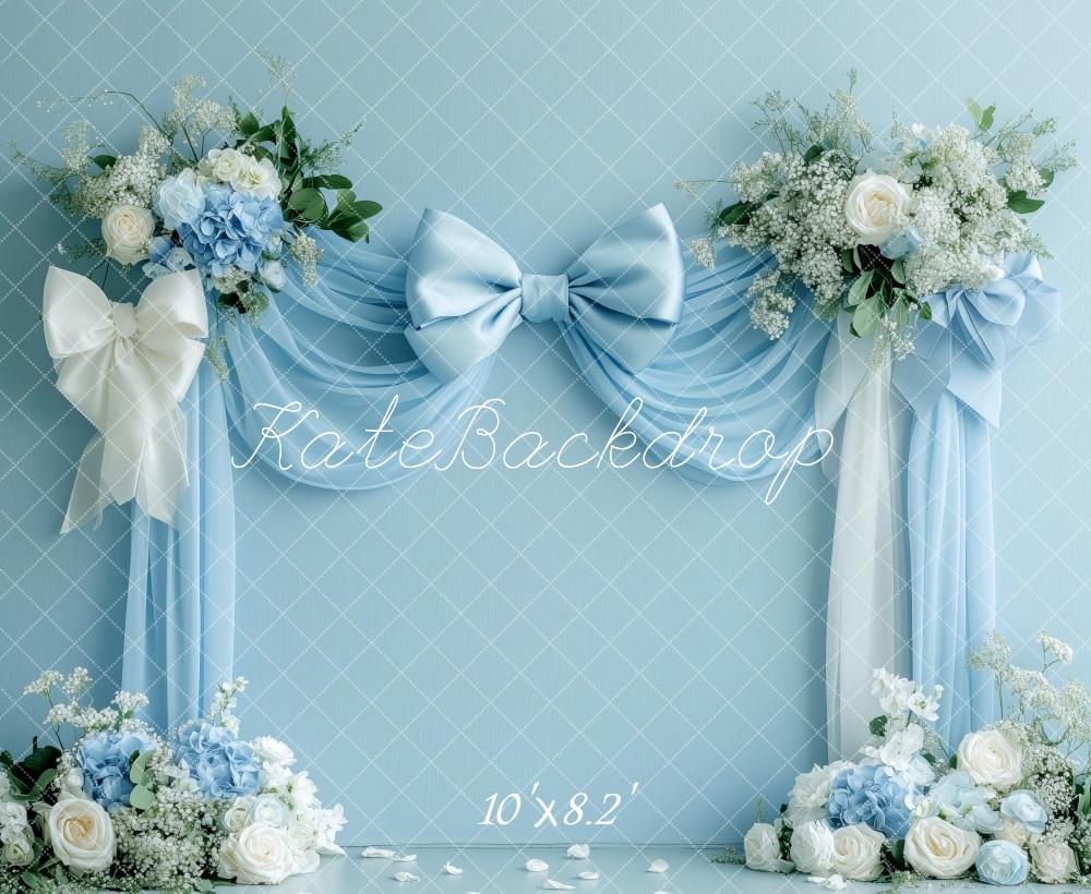 Kate Printemps Nœuds Fleurs Bleu clair Toile de fond conçue par Patty Roberts - Kate Backdrop FR