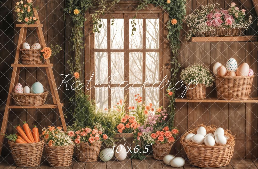 Kate Pâques Fenêtre Fleurs Panier Oeufs Toile de fond conçue par Emetselch - Kate Backdrop FR