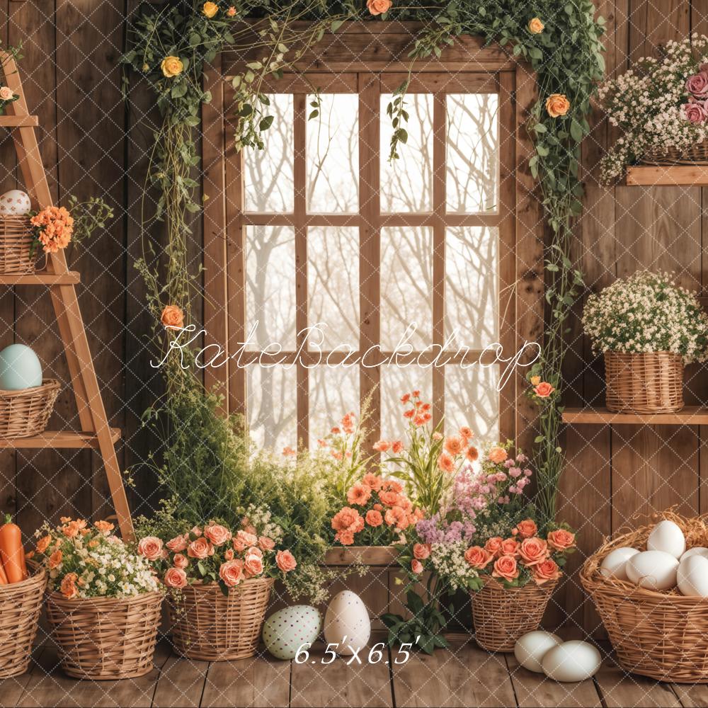 Kate Pâques Fenêtre Fleurs Panier Oeufs Toile de fond conçue par Emetselch - Kate Backdrop FR