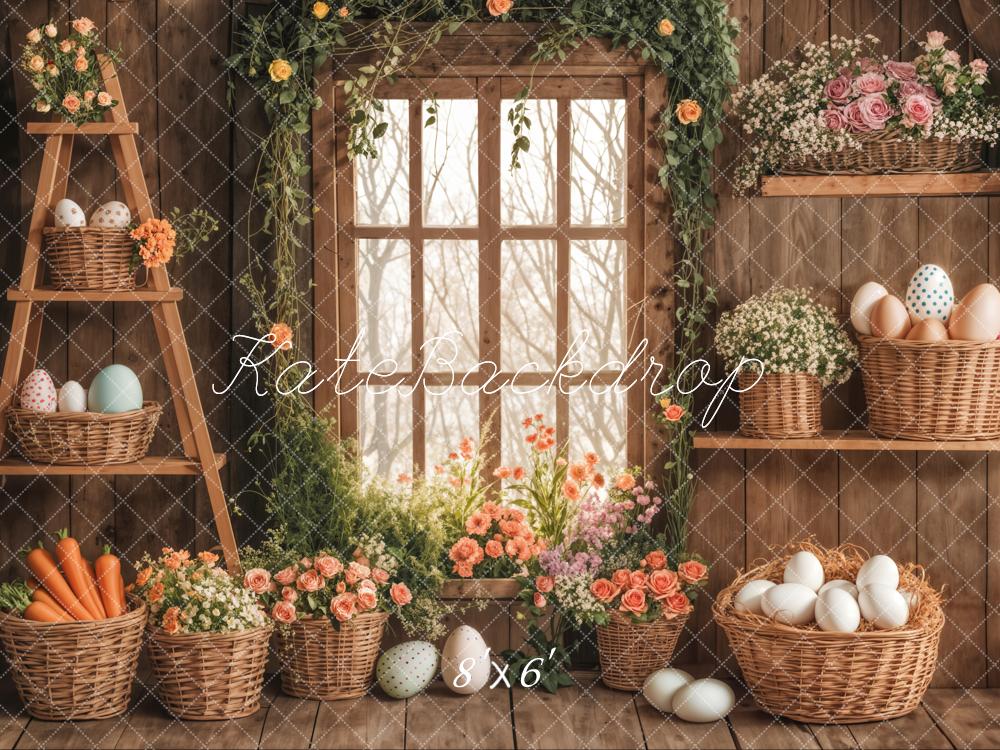 Kate Pâques Fenêtre Fleurs Panier Oeufs Toile de fond conçue par Emetselch - Kate Backdrop FR