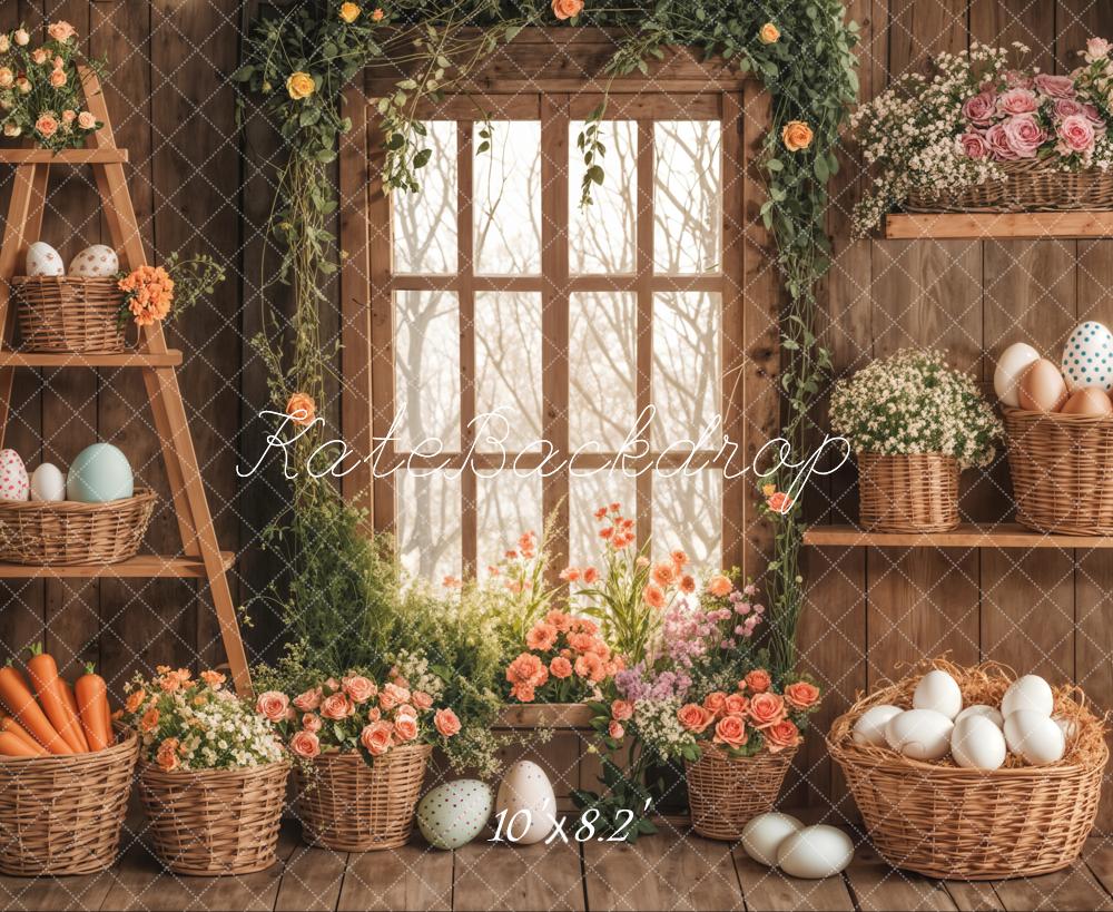Kate Pâques Fenêtre Fleurs Panier Oeufs Toile de fond conçue par Emetselch - Kate Backdrop FR