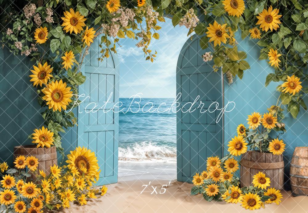 Kate Été Tournesol Plage Porte Bleu Toile de fond conçue par Emetselch - Kate Backdrop FR