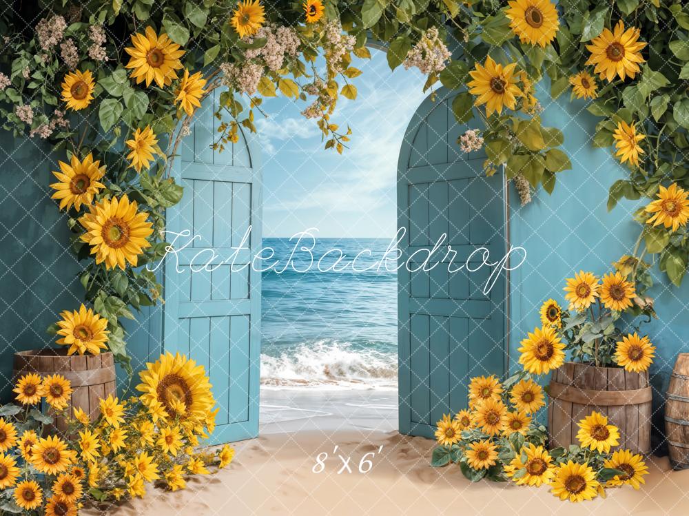 Kate Été Tournesol Plage Porte Bleu Toile de fond conçue par Emetselch - Kate Backdrop FR