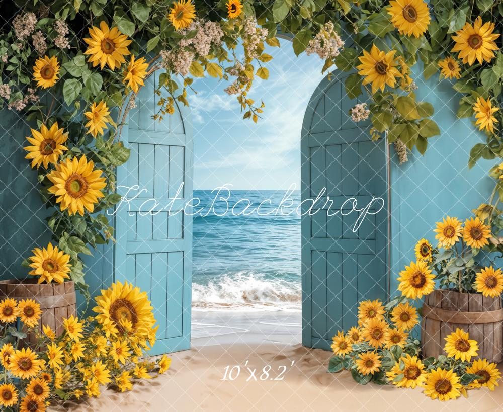 Kate Été Tournesol Plage Porte Bleu Toile de fond conçue par Emetselch - Kate Backdrop FR