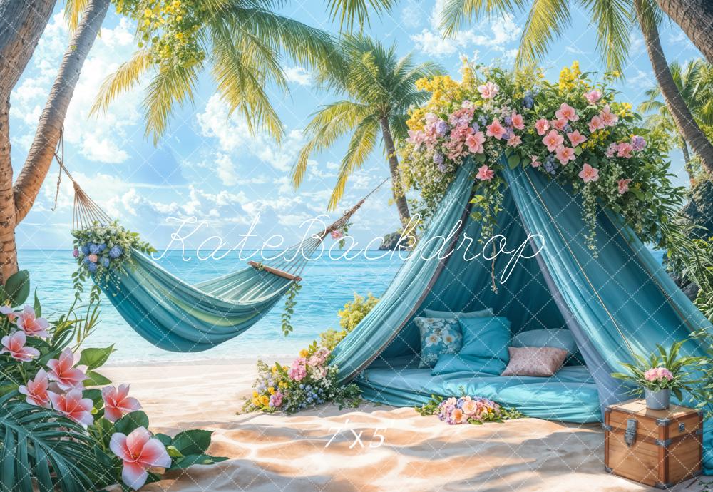Kate Été Plage Mer Tente bleue Hamac Toile de fond conçue par Emetselch - Kate Backdrop FR