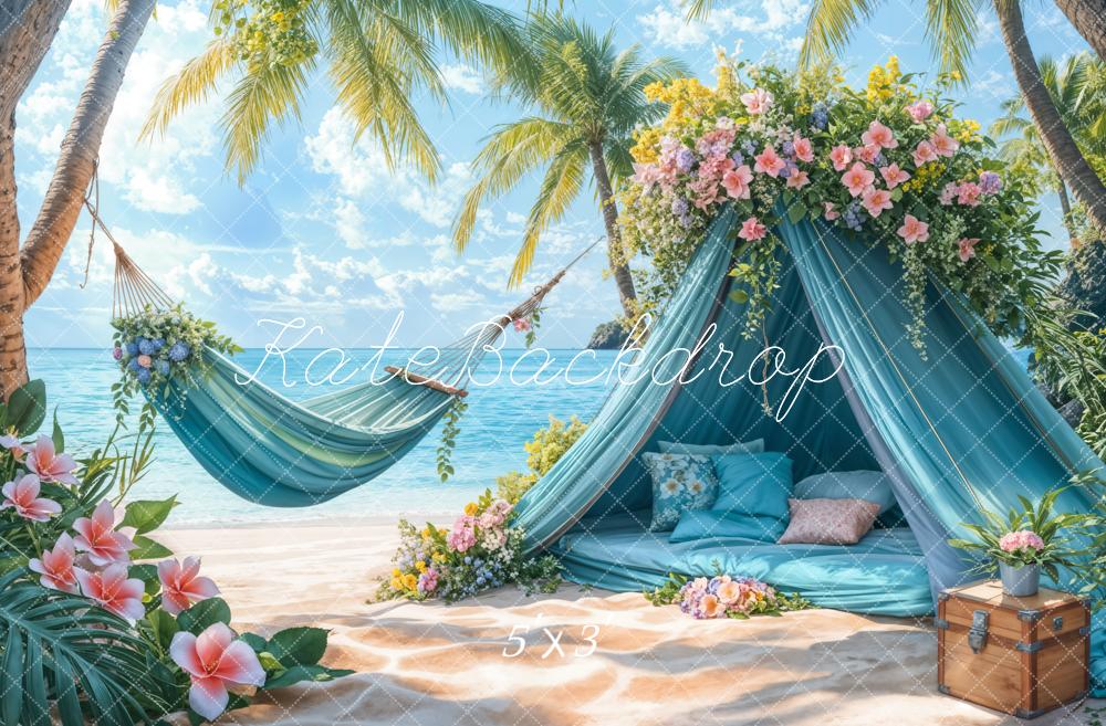 Kate Été Plage Mer Tente bleue Hamac Toile de fond conçue par Emetselch - Kate Backdrop FR