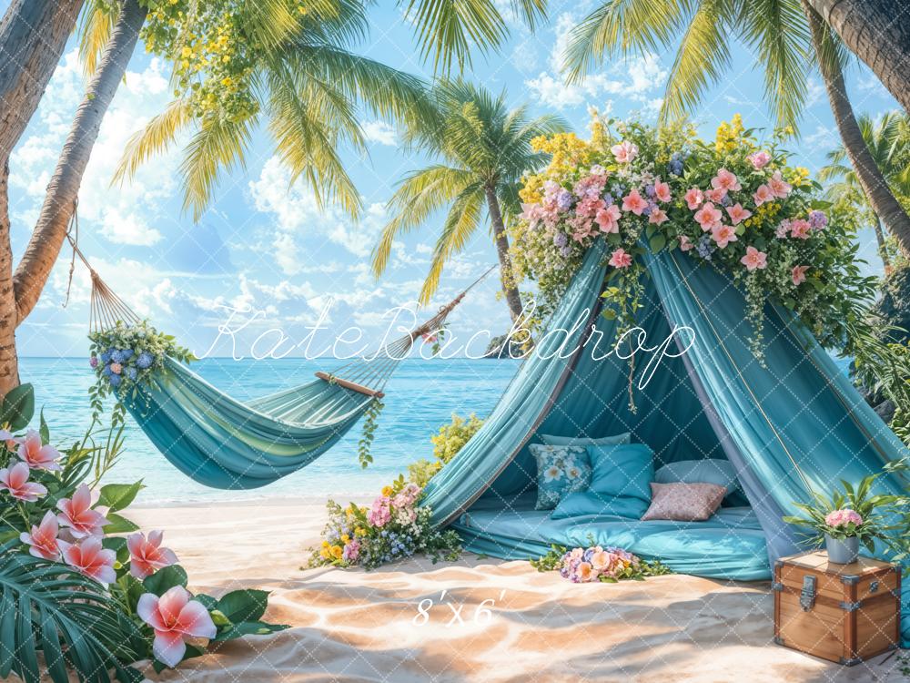Kate Été Plage Mer Tente bleue Hamac Toile de fond conçue par Emetselch - Kate Backdrop FR