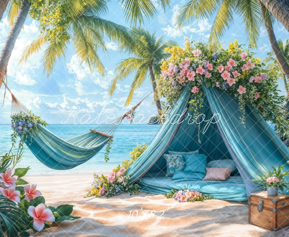 Kate Été Plage Mer Tente bleue Hamac Toile de fond conçue par Emetselch - Kate Backdrop FR