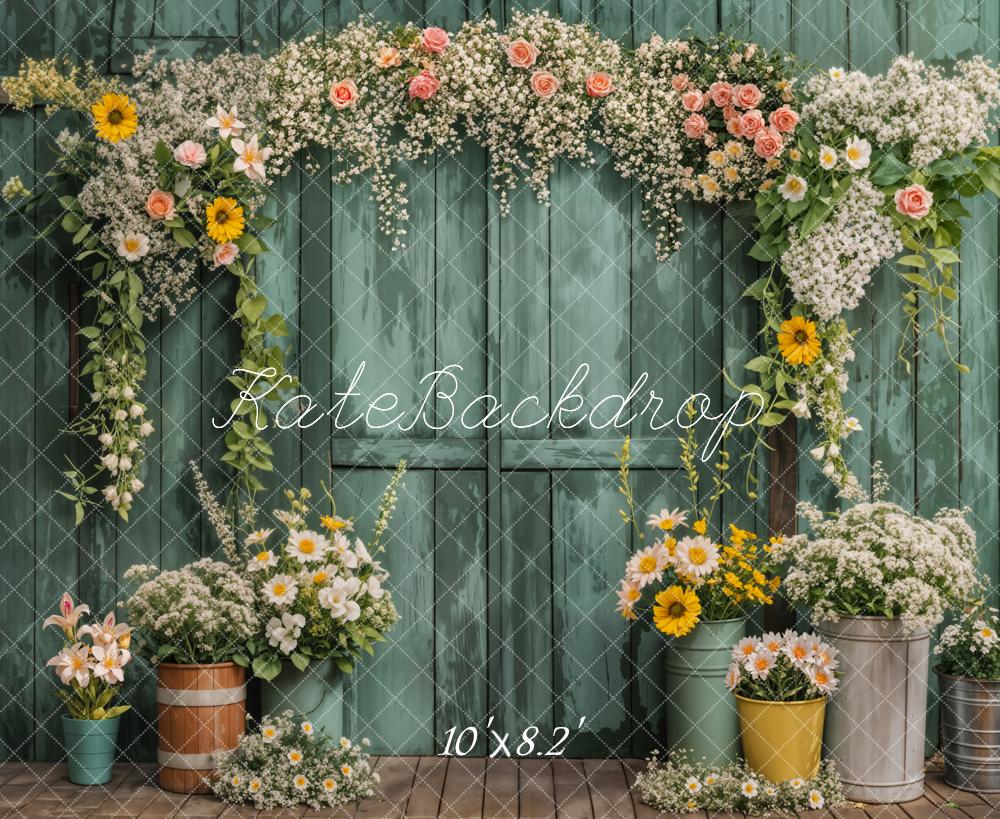 Kate Printemps Fleur Porte Rustique Vert Toile de fond conçue par Emetselch - Kate Backdrop FR