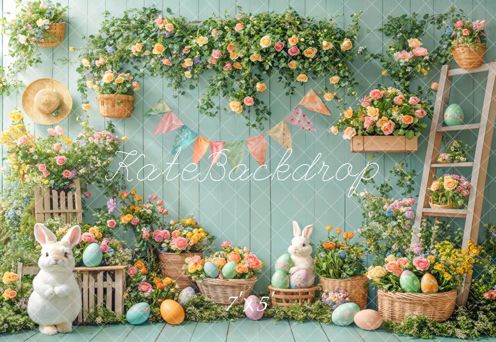 Kate Pâques Lapin Fleur Œufs Jardin Vert Toile de fond conçue par Emetselch - Kate Backdrop FR