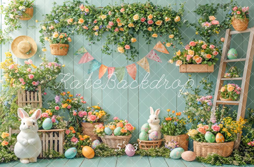 Kate Pâques Lapin Fleur Œufs Jardin Vert Toile de fond conçue par Emetselch - Kate Backdrop FR