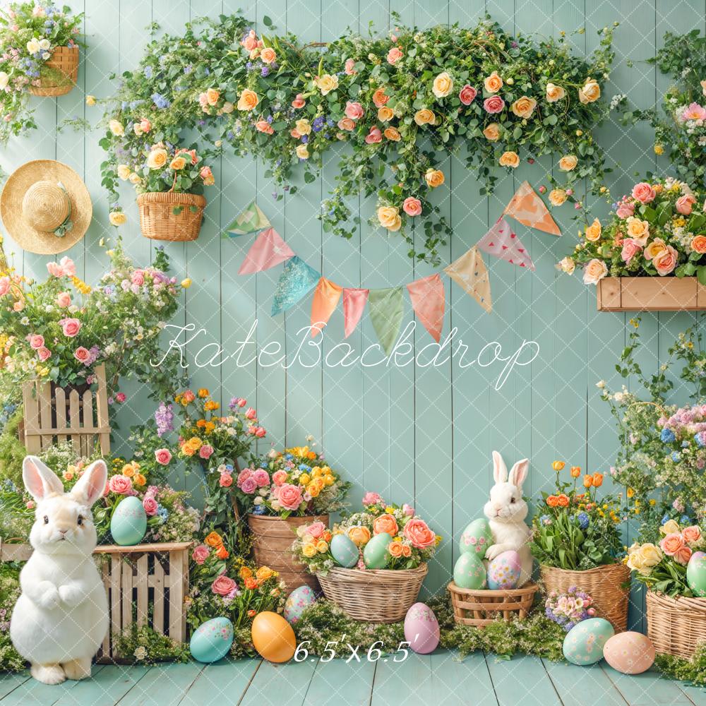 Kate Pâques Lapin Fleur Œufs Jardin Vert Toile de fond conçue par Emetselch - Kate Backdrop FR