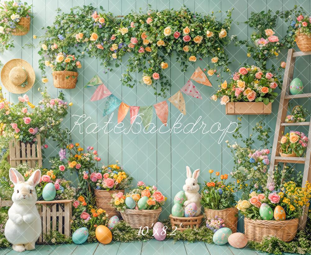 Kate Pâques Lapin Fleur Œufs Jardin Vert Toile de fond conçue par Emetselch - Kate Backdrop FR