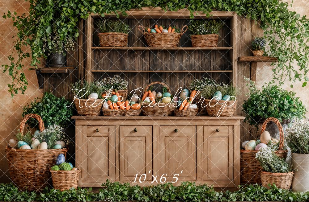 Kate Pâques Panier Bois Armoire Brun Toile de fond conçue par Emetselch - Kate Backdrop FR