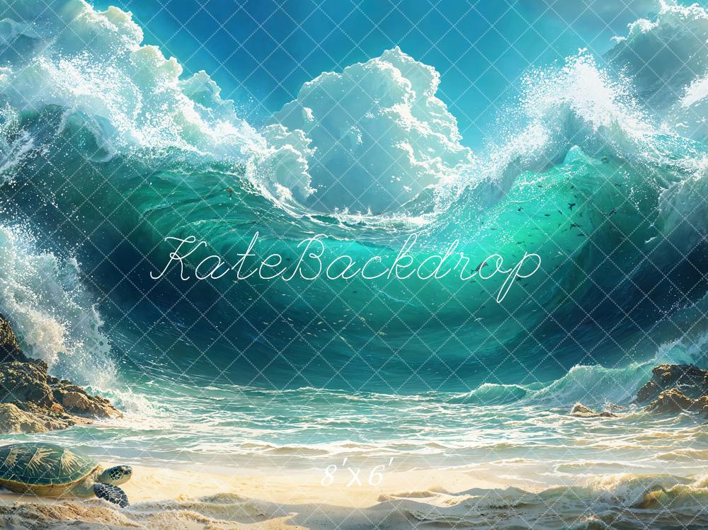 Kate Plage Océan Vague Tortue Été Toile de fond conçue par Emetselch - Kate Backdrop FR