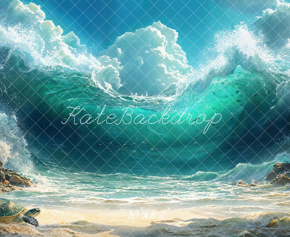 Kate Plage Océan Vague Tortue Été Toile de fond conçue par Emetselch - Kate Backdrop FR