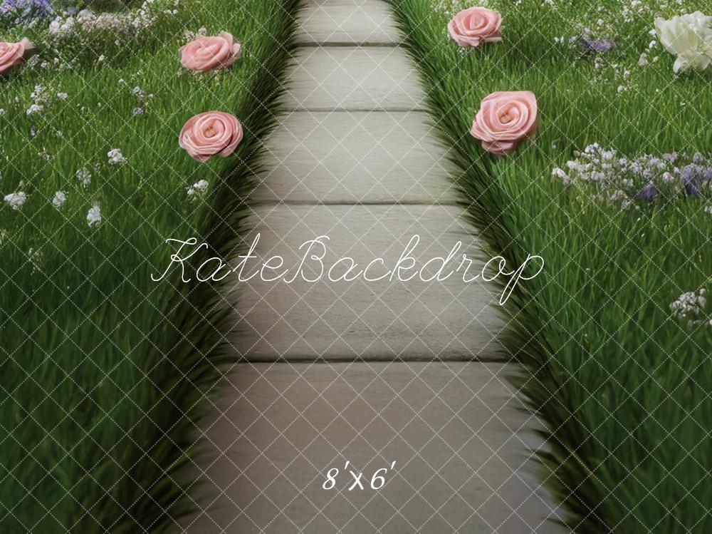 Kate Prairie Vert Fleurs Chemin Sol Toile de fond conçue par Mini MakeBelieve - Kate Backdrop FR