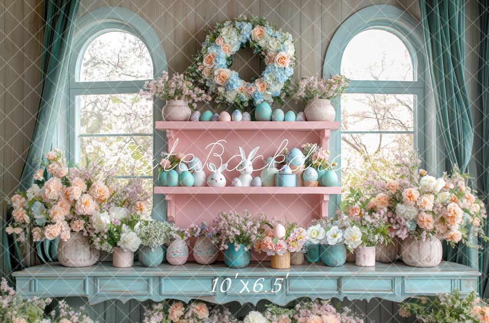 Kate Pâques Fenêtre Intérieur Fleurs Lapin Toile de fond conçue par Mini MakeBelieve - Kate Backdrop FR