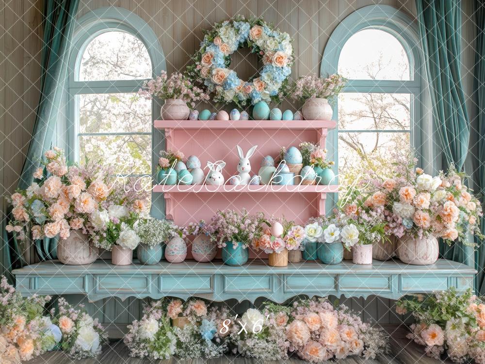 Kate Pâques Fenêtre Intérieur Fleurs Lapin Toile de fond conçue par Mini MakeBelieve - Kate Backdrop FR
